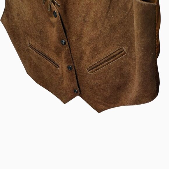 AJ Genuine Suede Leather Vest Western Cowboy Boho Fringe Look Men’s L Brown Line - Picture 6 of 8
